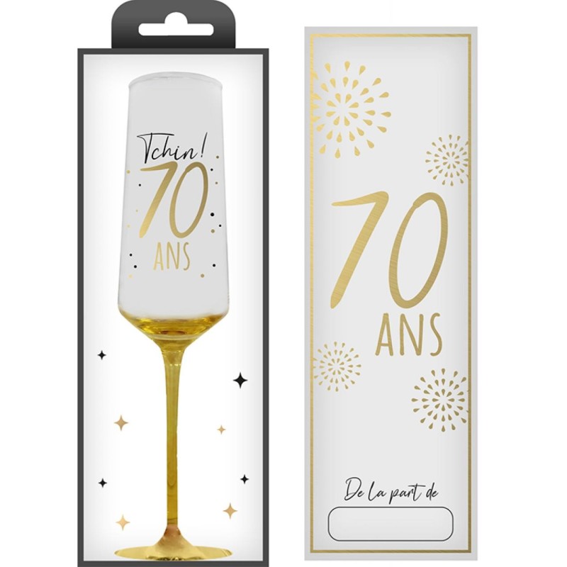 COFFRET CADEAU FLUTE TRANSPARENT 70 ANS EN OR COFFRET CADEAU FLUTE TRANSPARENT 70 ANS EN OR