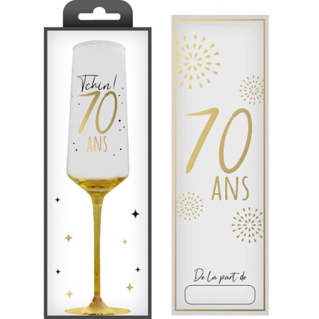 COFFRET CADEAU FLUTE TRANSPARENT 70 ANS EN OR