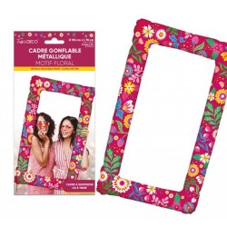 BALLON METALLIQUE CADRE ROSE FRAMBOISE DECOR FLORAL TROPICAL 70  X H 110 CM