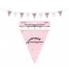 GUIRLANDE FANIONS JOYEUX ANNIVERSAIRE ROSE ET BLANC 6 METRES  GUIRLANDE FANIONS JOYEUX ANNIVERSAIRE ROSE ET BLANC 6 METRES