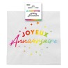 24 SERVIETTES JOYEUX ANNIVERSAIRE MULTICOLORE SUR FOND BLANC 33 X 33 CM