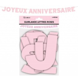 GUIRLANDE JOYEUX ANNIVERSAIRE LETTRES ROSE  6 METRES 