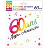 24 SERVIETTES ANNIVERSAIRE 60 ANS MULTICOLORE SUR FOND BLANC 33 X 33 CM 24 SERVIETTES ANNIVERSAIRE 60 ANS MULTICOLORE SUR FOND BLANC 33 X 33 CM