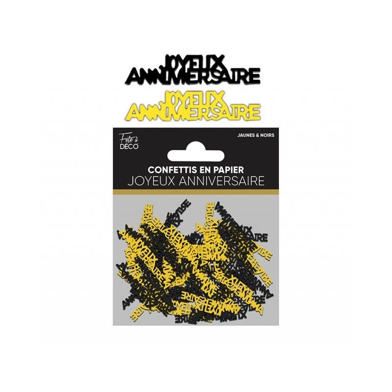 CONFETTIS DE TABLE JOYEUX ANNIVERSAIRE NOIR ET OR CONFETTIS DE TABLE JOYEUX ANNIVERSAIRE NOIR ET OR