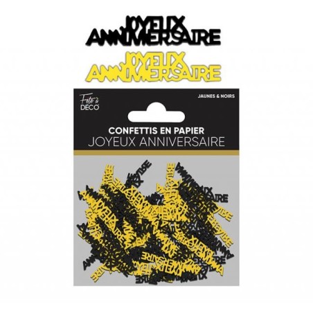 CONFETTIS DE TABLE JOYEUX ANNIVERSAIRE NOIR ET OR