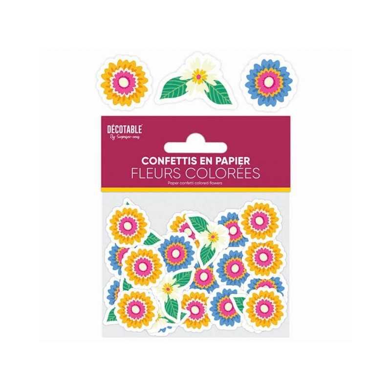 CONFETTIS DE TABLE EN PAPIER FLEURS COLOREES