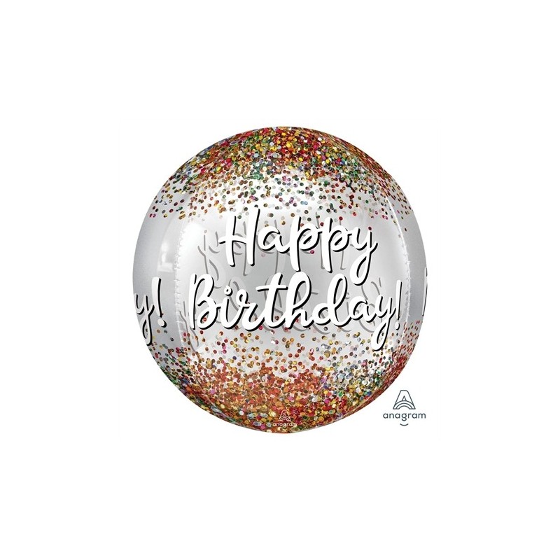 BALLON METALLIQUE ORBZ MULTICOLORE SEQUIN HAPPY BIRTHDAY BLANC 38 X 40 CM  BALLON METALLIQUE ORBZ MULTICOLORE SEQUIN HAPPY BIRTHDAY BLANC 38 X 40 CM