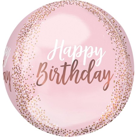 BALLON ORBZ 38CM ROSE GOLD HAPPY BIRTHDAY 