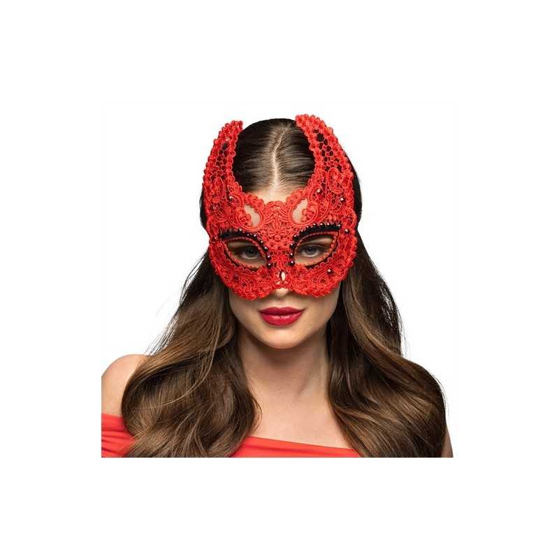 DEMI-MASQUE LOUP EN DENTELLE ROUGE DEMON 