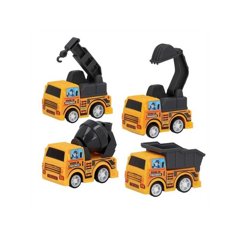 SET 4 VOITURES DE CHANTIER A TIRER 5.5 X 3 CM 