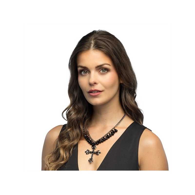 COLLIER DE VAMPIERE NOIR AVEC CROIX GOTHIQUE