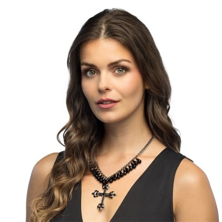 COLLIER DE VAMPIERE NOIR AVEC CROIX GOTHIQUE 