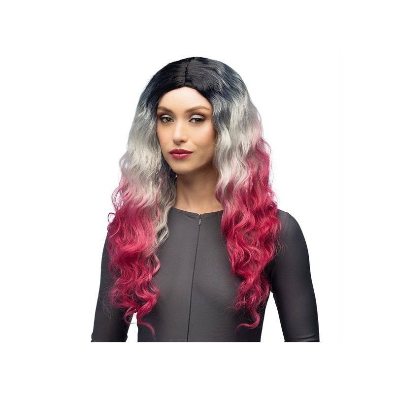 PERRUQUE KOMIKO ONDULEE NOIRE BLANC ET ROUGE  PERRUQUE KOMIKO ONDULEE NOIRE BLANC ET ROUGE