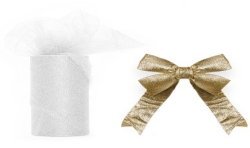 TULLE BLANC 160 CM X 200 CM AVEC NOEUD DORE 