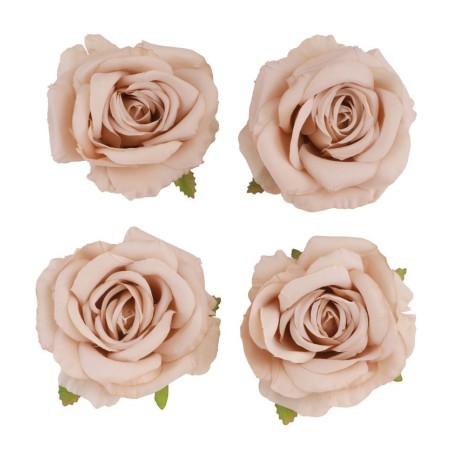 4 TETES DE ROSE ROSE POUDRE 11 CM X 6 CM 