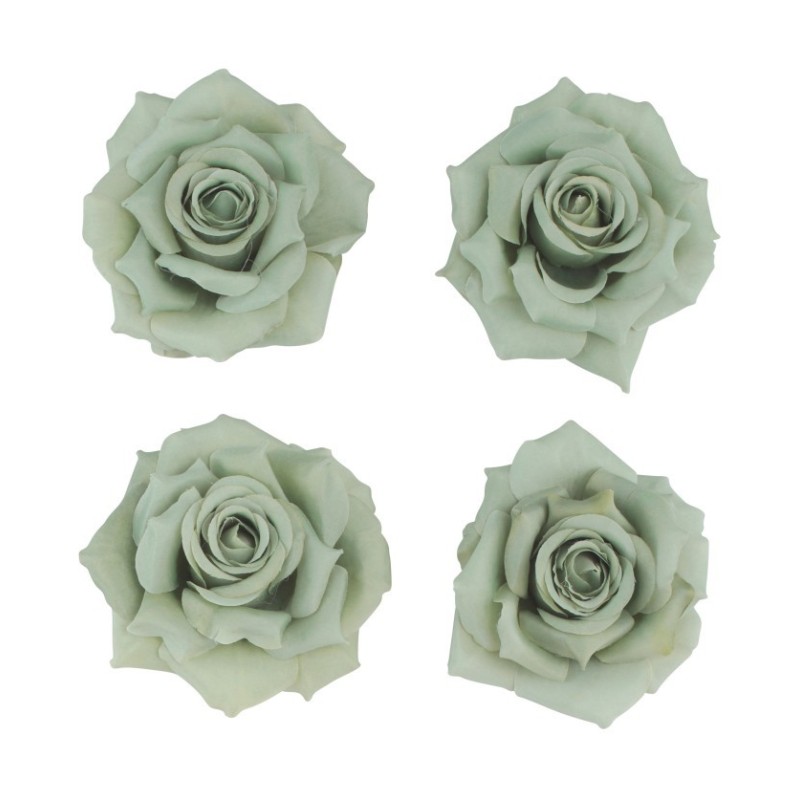 4 TETES DE ROSE VERT SAUGE 11 CM X 6 CM  4 TETES DE ROSE VERT SAUGE 11 CM X 6 CM