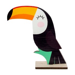 CENTRE DE TABLE BOIS TOUCAN IMPRESSION RECTO VERSO 17.5X4.5X20CM
