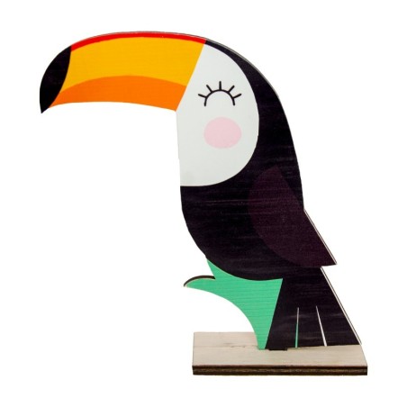 CENTRE DE TABLE BOIS TOUCAN IMPRESSION RECTO VERSO 17.5X4.5X20CM