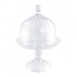 PLATEAU VERRE PETUNIA SUR PIED AVEC CLOCHE DIA 16.4 CM X 23 CM