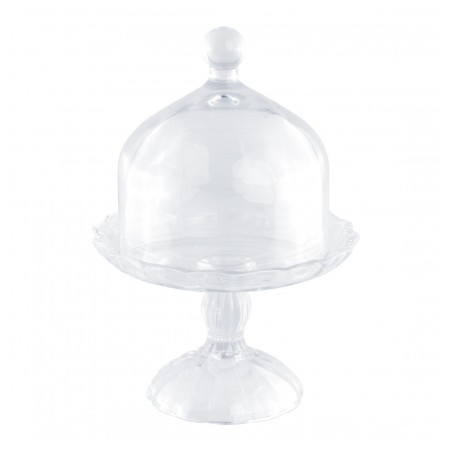 PLATEAU VERRE PETUNIA SUR PIED AVEC CLOCHE DIA 16.4 CM X 23 CM 