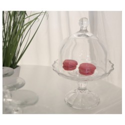 PLATEAU VERRE PETUNIA SUR PIED AVEC CLOCHE DIA 16.4 CM X 23 CM 