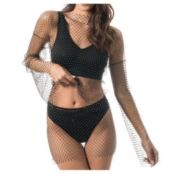 TOP FESTIVAL MAILLE RESILLE ET STRASS NOIR 