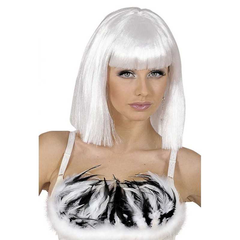 PERRUQUE CHEVEUX COUPE CARREE AVEC FRANGE SHOWGIRL BLANC