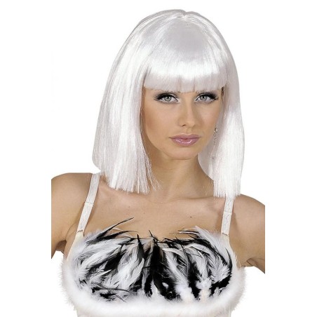 PERRUQUE CHEVEUX COUPE CARREE AVEC FRANGE SHOWGIRL BLANC