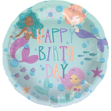 BALLON METALLIQUE ROND HAPPY BIRTHDAY SIRENE MERMAID MAGIC 46 CM 