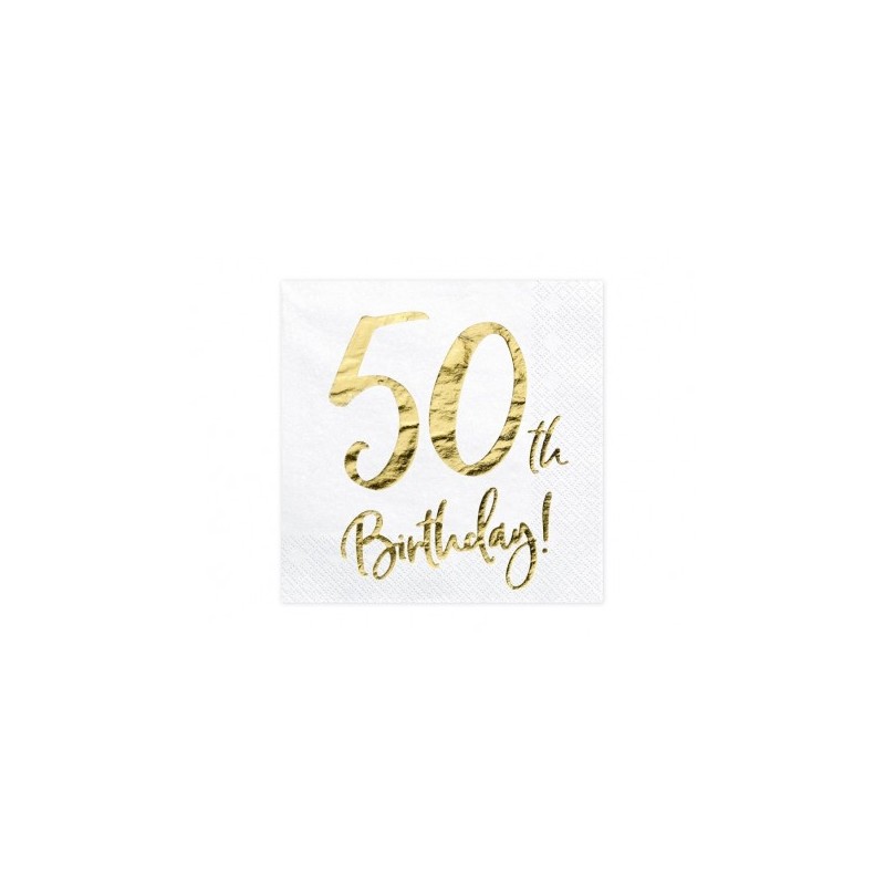 20 SERVIETTES  BLANC 50 TH BIRTHDAY  OR 33 X 33 CM  20 SERVIETTES  BLANC 50 TH BIRTHDAY  OR 33 X 33 CM