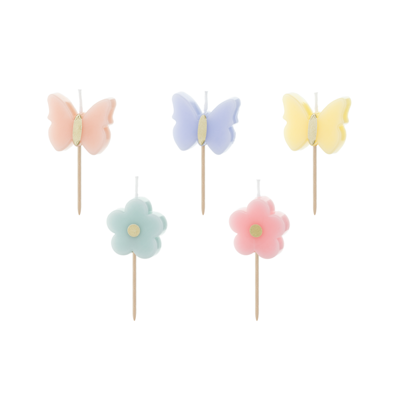 5 BOUGIES D'ANNIVERSAIRE FLEURS ET PAPILLONS PASTEL 5 BOUGIES D'ANNIVERSAIRE FLEURS ET PAPILLONS PASTEL