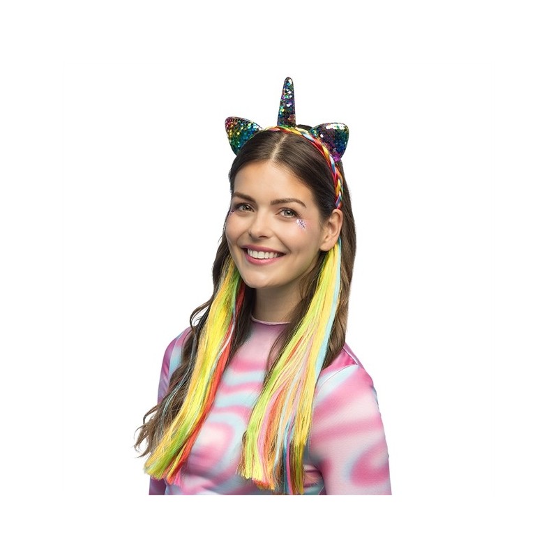 SERRE-TETE LICORNE PAILLETTE AVEC 2 QUEUES DE CHEVAL