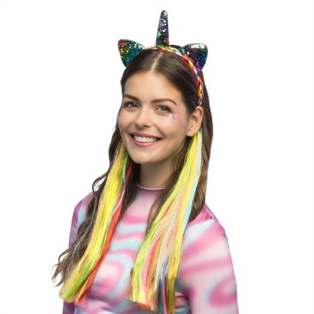 SERRE-TETE LICORNE PAILLETTE AVEC 2 QUEUES DE CHEVAL