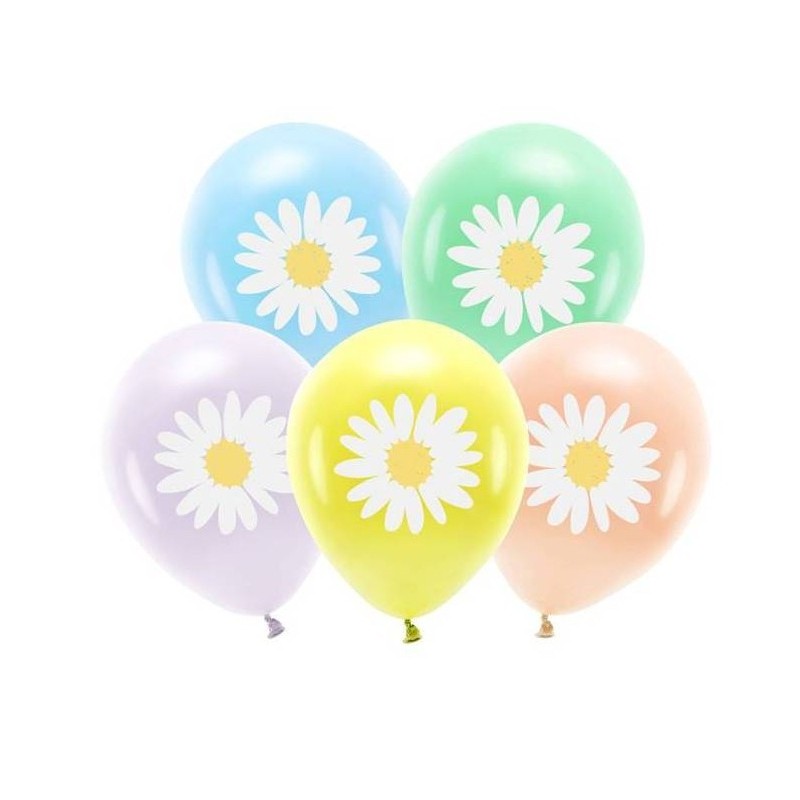 SACHET DE 6 BALLONS LATEX MARGUERITE SUR PASTEL 30 CM  SACHET DE 6 BALLONS LATEX MARGUERITE SUR PASTEL 30 CM