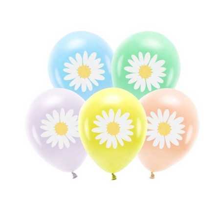 SACHET DE 6 BALLONS LATEX MARGUERITE SUR PASTEL 30 CM 