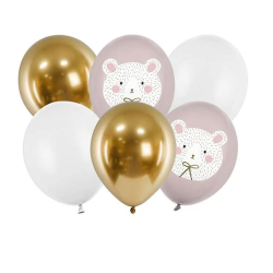 6 BALLONS LATEX PETIT OURSON BLANC ET OR