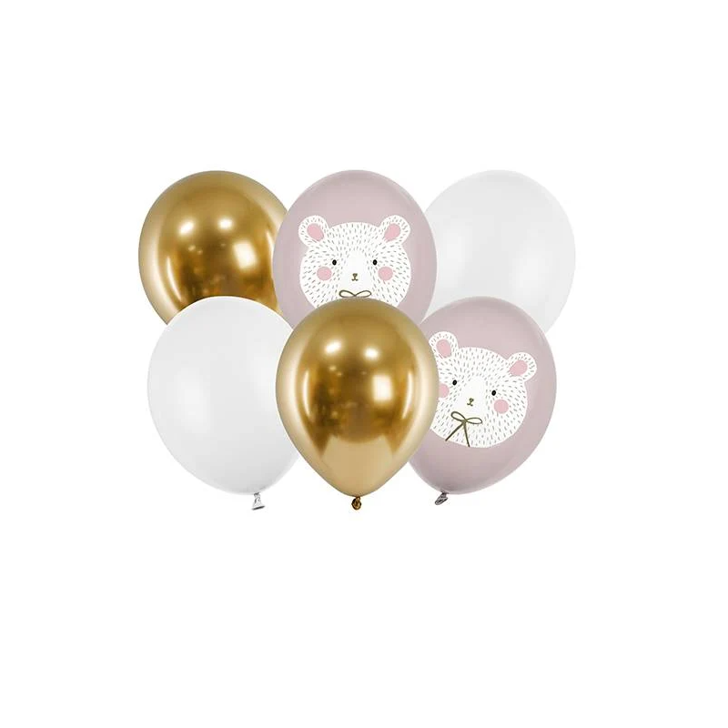 6 BALLONS LATEX PETIT OURSON BLANC ET OR