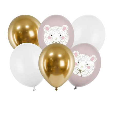 6 BALLONS LATEX PETIT OURSON BLANC ET OR