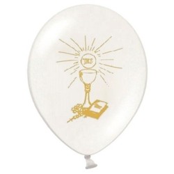 6 BALLONS LATEX COMMUNION BLANC ET OR 30 CM