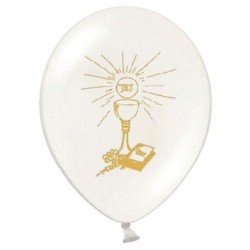 6 BALLONS LATEX COMMUNION BLANC ET OR 30 CM