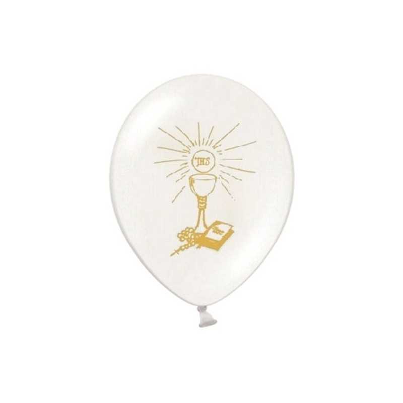 6 BALLONS LATEX COMMUNION BLANC ET OR 30 CM