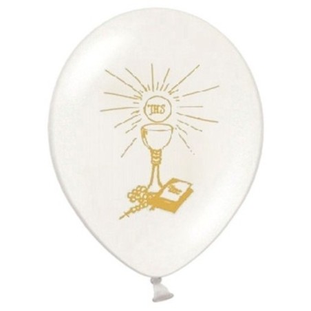 6 BALLONS LATEX COMMUNION BLANC ET OR 30 CM