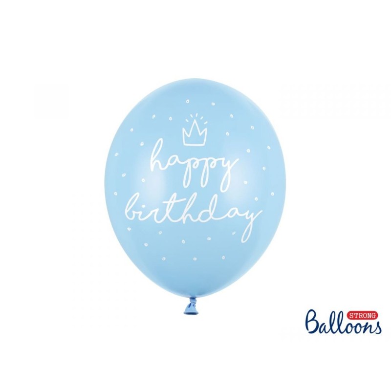 6 BALLONS BIO LATEX HAPPY BIRTHDAY COULEUR BLEU CIEL ECRITURE BLANC 30 CM  6 BALLONS BIO LATEX HAPPY BIRTHDAY COULEUR BLEU CIEL ECRITURE BLANC 30 CM