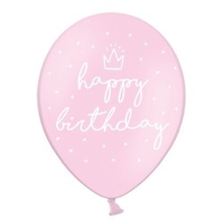 6 BALLONS BIO LATEX HAPPY BIRTHDAY COULEUR ROSE CLAIR ECRITURE BLANC 30 CM 