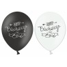6 BALLONS BIO LATEX HAPPY BIRTHDAY NOIR ET BLANC 30 CM  6 BALLONS BIO LATEX HAPPY BIRTHDAY NOIR ET BLANC 30 CM