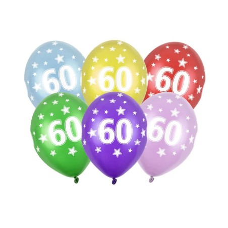 6 BALLONS BIO LATEX CHIFFRE 60 MULTICOLORE 30 CM 