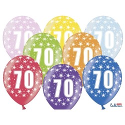 6 BALLONS BIO LATEX CHIFFRE 70 MULTICOLORE 30 CM 
