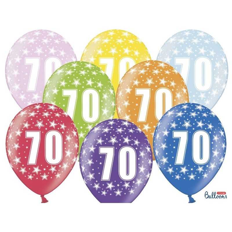 6 BALLONS BIO LATEX CHIFFRE 70 MULTICOLORE 30 CM 
