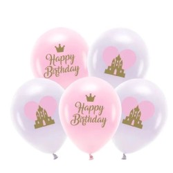 5 BALLONS BIO LATEX HAPPY BIRTHDAY ROSE ET VIOLET 26 CM 