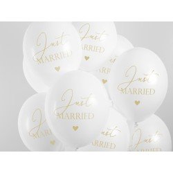 6 BALLONS LATEX BLANC JUST MARRIED 30 CM